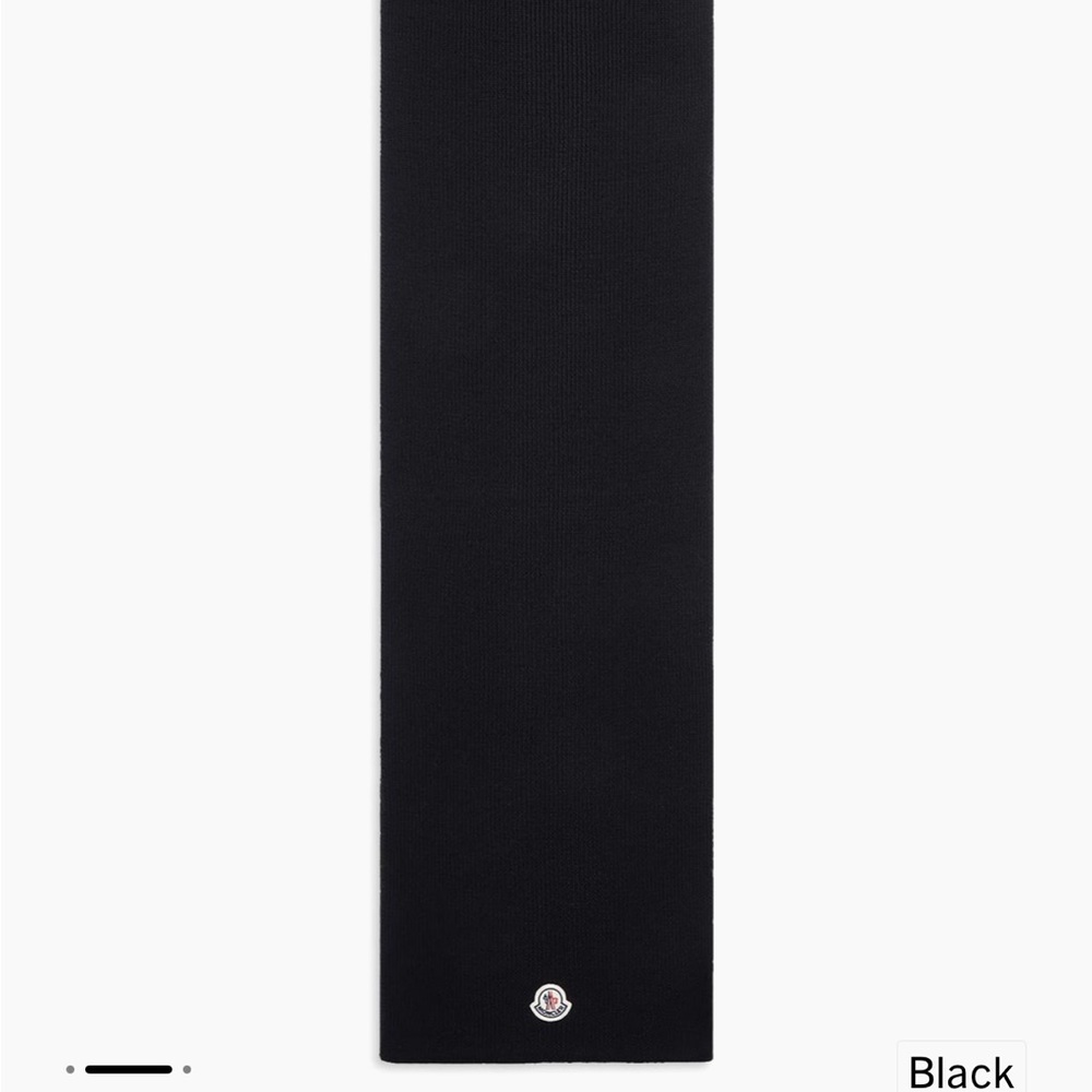 Moncler Black Sciarpa Tricot Ribbed Wool Scarf Logo Patch NWT